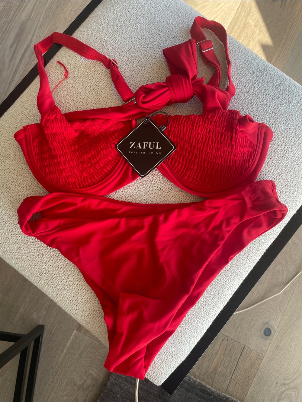 Zaful Red Smocked Underwire Bikini #B2